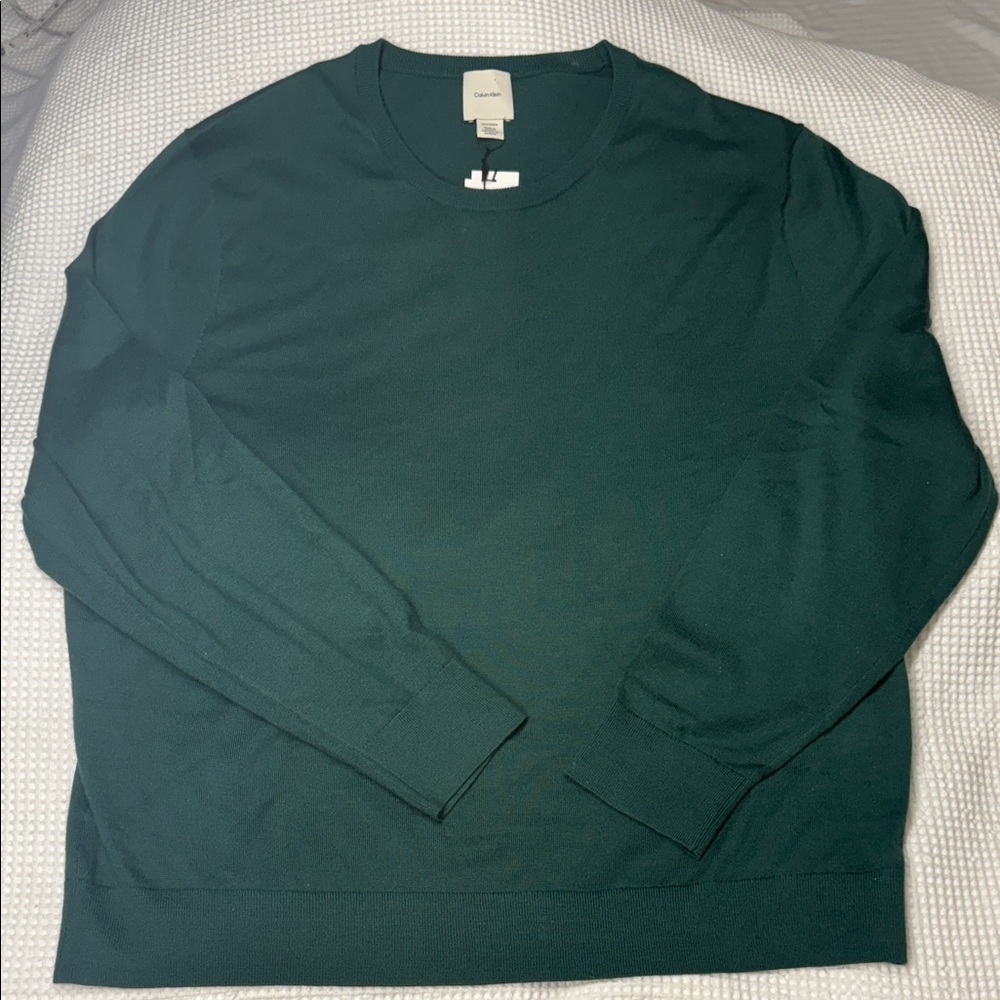Calvin Klein Men's Deep Green Crewneck Merino Wool Sweater - XXL